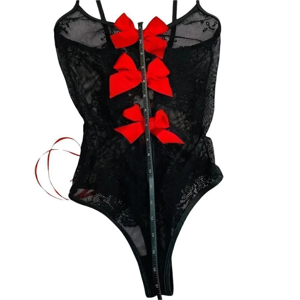 Mesh & Lace Thong Bodysuit Corset Back - Picture 9 of 12